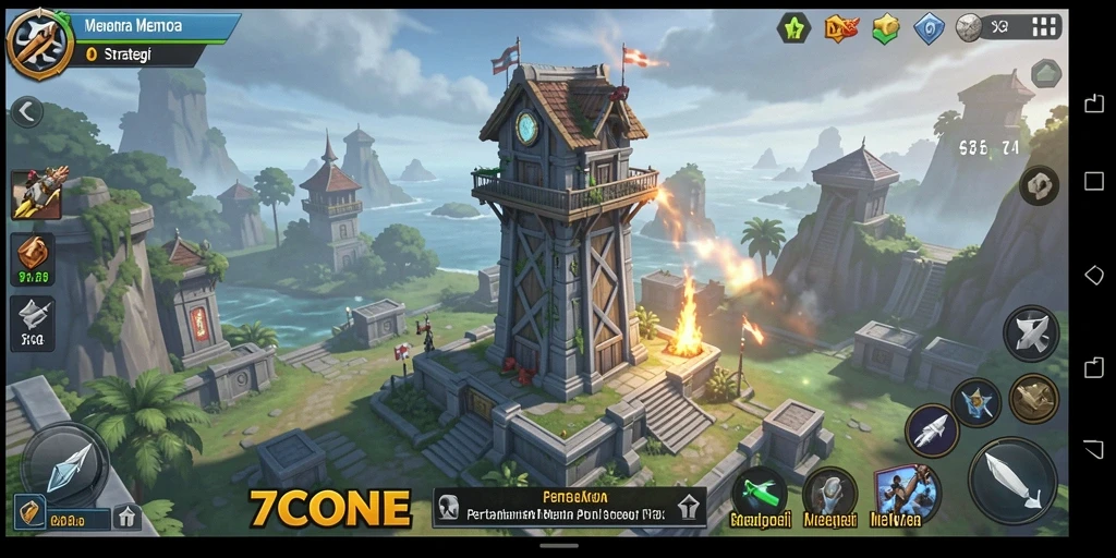 Tangkapan layar gameplay Tower Defense di 7CONE yang penuh aksi.