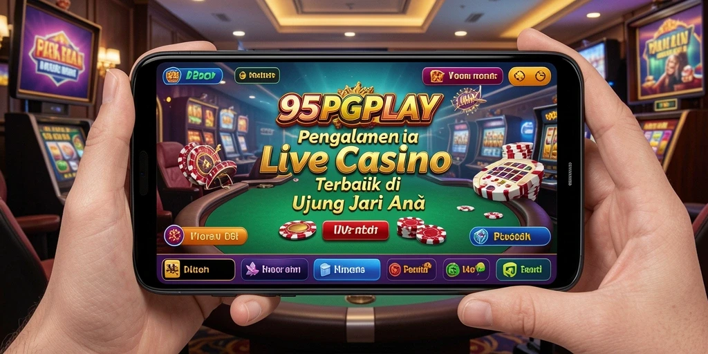 Screenshot gameplay 95PGPLAY menampilkan dealer langsung dan suasana kasino yang nyata.