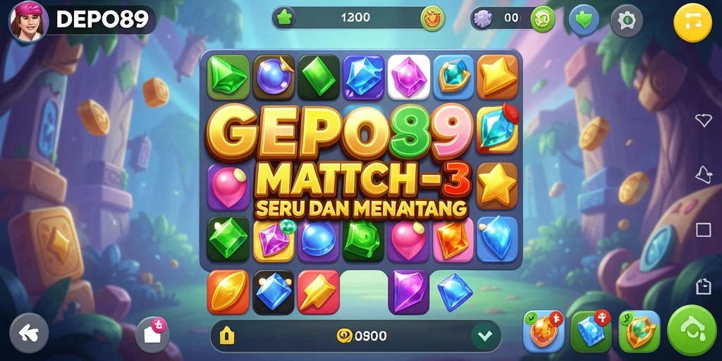 Tampilan seru gameplay DEPO89 dengan tantangan Match-3.