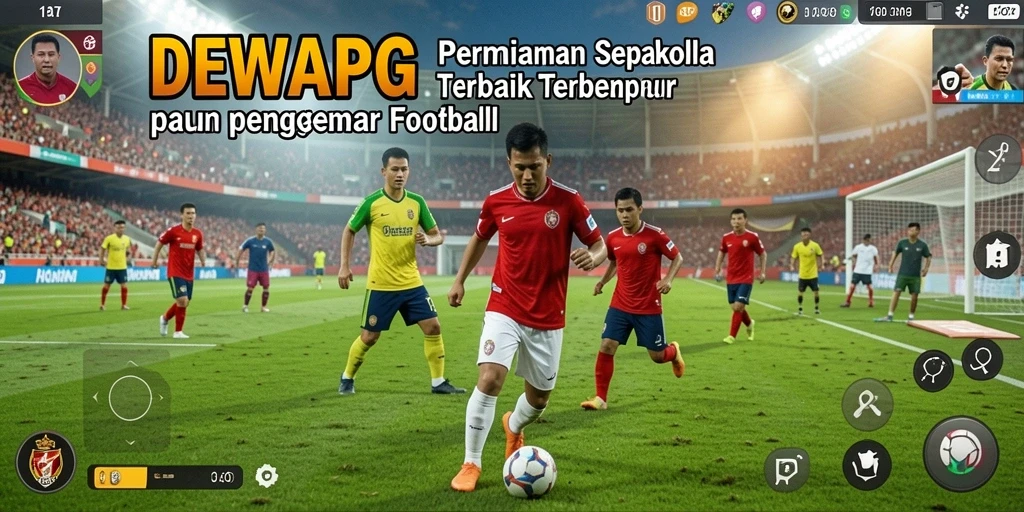 Tangkapan layar game DEWAPG menampilkan aksi sepak bola yang mendebarkan.