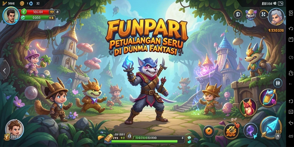 Tangkapan layar dari gameplay FUNPARI yang menampilkan petualangan fantastis.