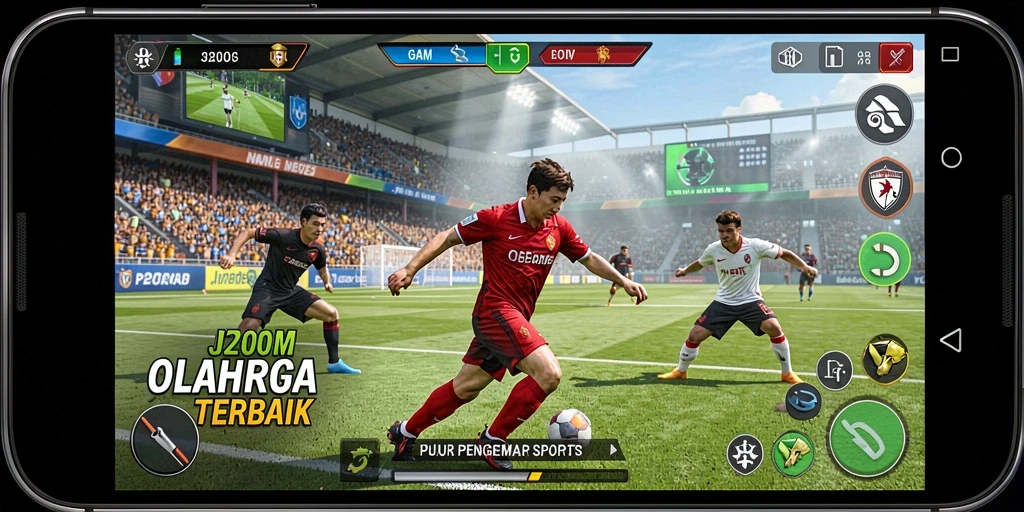 Tampilan gameplay mendebarkan dari J200M yang penuh aksi olahraga.