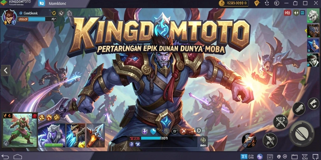 Tampilan gameplay seru dalam KINGDOMTOTO dengan aksi MOBA yang dinamis.