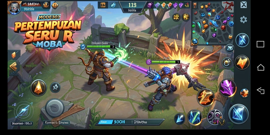 Screenshot MODE303 menampilkan aksi epik dalam pertempuran MOBA.