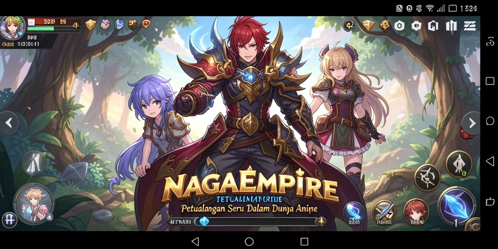 Gameplay NAGAEMPIRE yang menampilkan karakter Anime yang penuh aksi.