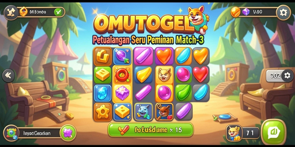 Tangkapan layar gameplay seru OMUTOGEL dengan elemen Match-3.