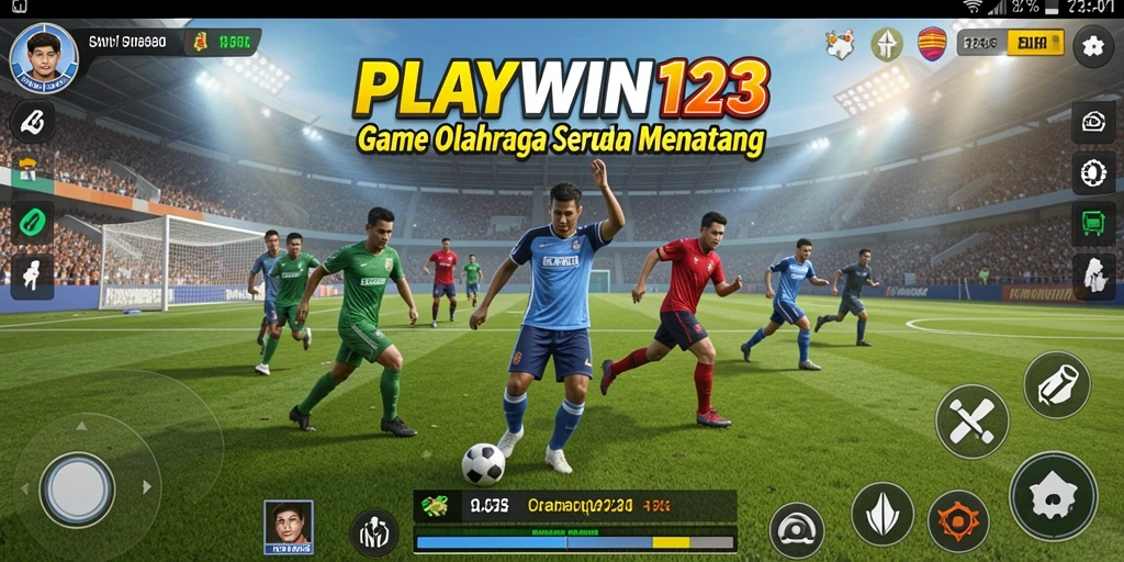 Screenshot utama PLAYWIN123 menampilkan gameplay seru dengan banyak aksi olahraga.