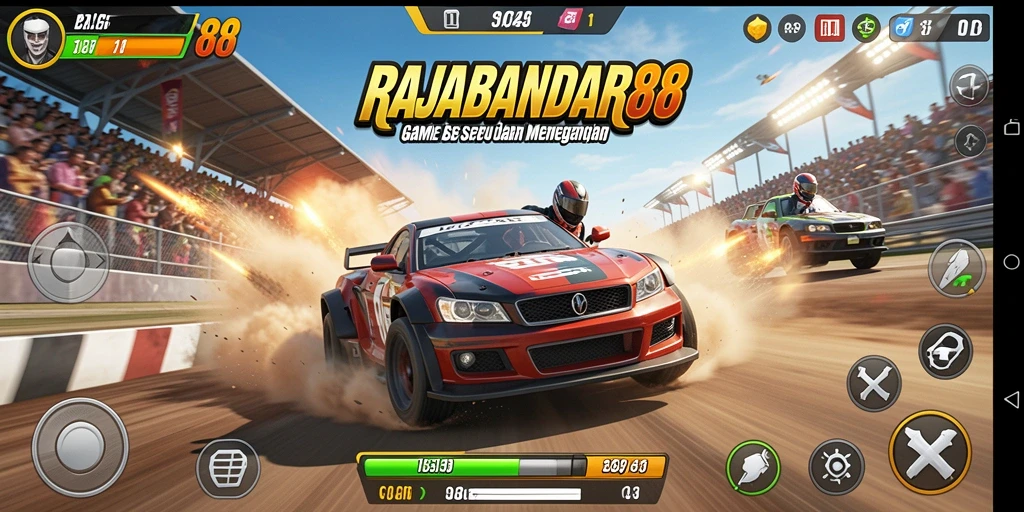 Gameplay seru RAJABANDAR88 saat balapan di trek menantang.