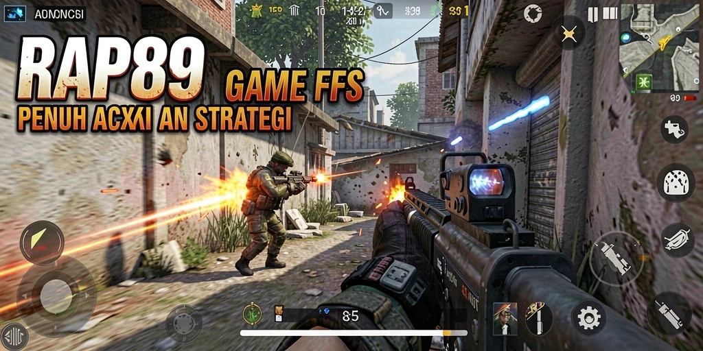 Screenshot gameplay RAP89 menampilkan pertempuran FPS yang mendebarkan.