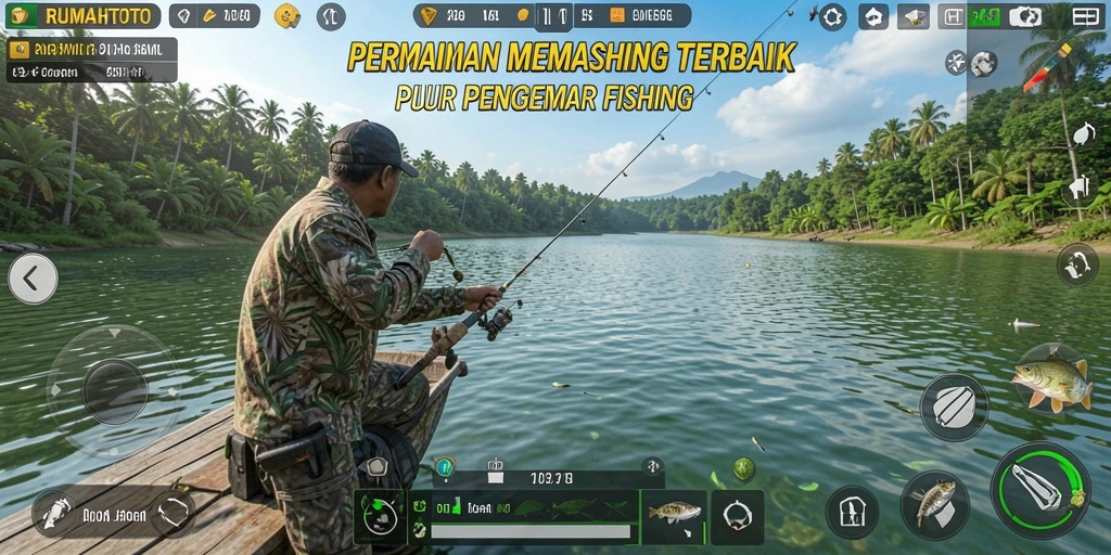 Screenshot RUMAHTOTO menampilkan pengalaman memancing yang seru dan menantang.