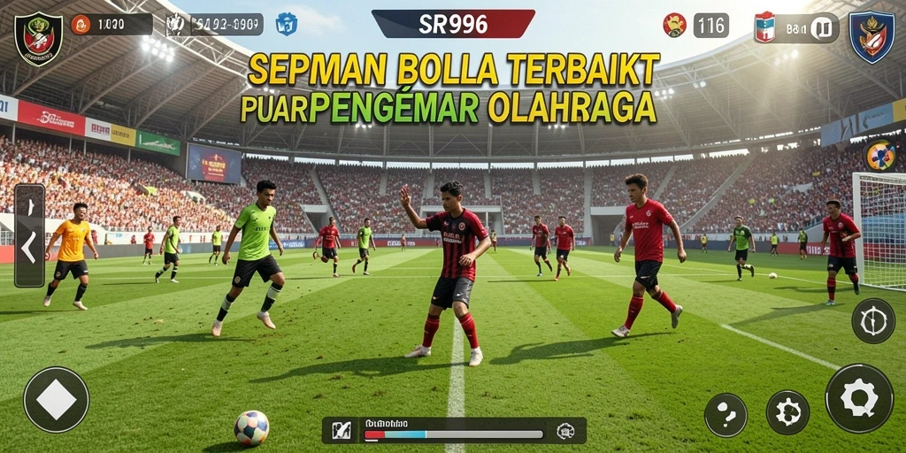 Tangkapan layar utama SR996 menampilkan aksi pertandingan sepak bola yang mendebarkan.